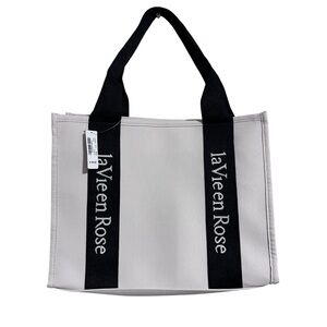 Cream Canvas Tote with Black Logo Straps